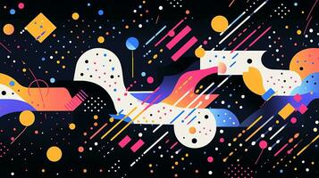 AI generated Colorful abstract background with geometric shapes, lines, circles, dots. Memphis style photo