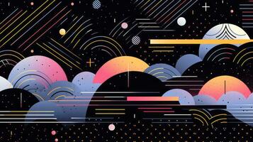 AI generated Colorful abstract background with geometric shapes, lines, circles, dots. Memphis style photo