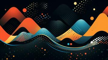 AI generated Colorful abstract background with geometric shapes, lines, circles, dots. Memphis style photo