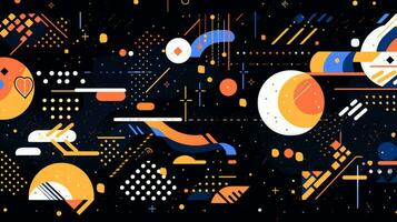 AI generated Colorful abstract background with geometric shapes, lines, circles, dots. Memphis style photo