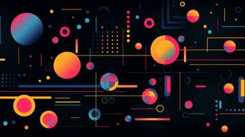AI generated Colorful abstract background with geometric shapes, lines, circles, dots. Memphis style photo