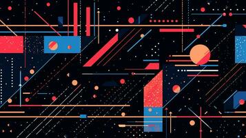 ai generado vistoso resumen antecedentes con geométrico formas, líneas, círculos, puntos memphis estilo foto