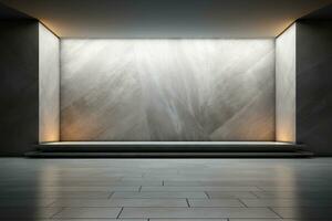 AI Generated Light gray wall with a podium and beautiful lighting. Background for product presentation. Generative AI photo