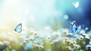 AI generated Abstract Nature Spring Background with Flowers and Butterflies. photo