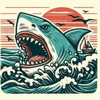 AI generated illustration of an angry shark. vintage style. photo