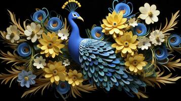 AI generated Close up Peacock with flower. photo