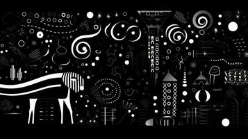 AI generated Abstract futuristic composition in black and white colors. Neo folk style photo