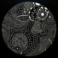 AI generated Abstract circle with wavy pattern in black and white colors. Surrealist style photo