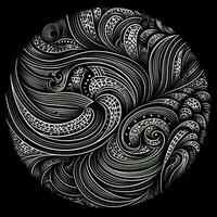 AI generated Abstract circle with wavy pattern in black and white colors. Surrealist style photo