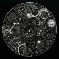 AI generated Abstract circle with wavy pattern in black and white colors. Surrealist style photo