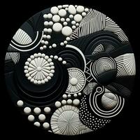 AI generated Abstract circle with wavy pattern in black and white colors. Surrealist style photo