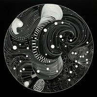 AI generated Abstract circle with wavy pattern in black and white colors. Surrealist style photo