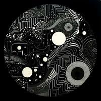 AI generated Abstract circle with wavy pattern in black and white colors. Surrealist style photo