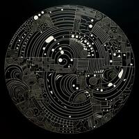 AI generated Abstract circle with wavy pattern in black and white colors. Surrealist style photo