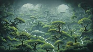 AI generated Aerial view of a verdant forest photo