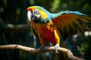 ai generado maravilloso guacamayo exhibiendo sus vibrante y vistoso plumaje ai generado foto