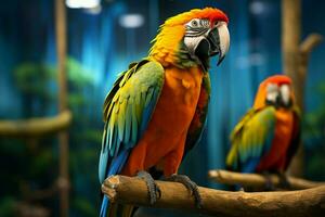 ai generado maravilloso guacamayo exhibiendo sus vibrante y vistoso plumaje ai generado foto