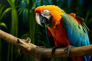 ai generado maravilloso guacamayo exhibiendo sus vibrante y vistoso plumaje ai generado foto