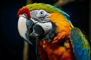 ai generado maravilloso guacamayo exhibiendo sus vibrante y vistoso plumaje ai generado foto