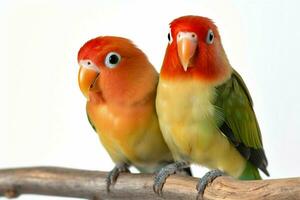 AI generated Lovebirds agapornis fischeri captured together in isolation on a clean white backdrop AI Generated photo