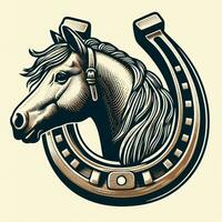 AI generated illustration of horse and horseshoe. vintage style. photo