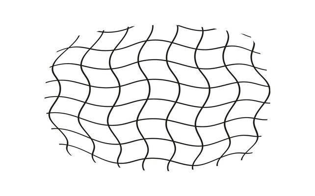 Illustration of a black fishing or football net.Checkered wavy background in doodle style.