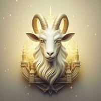 AI generated Eid Mubarak Celebration. Beautiful Goat for Festive Occasion. photo