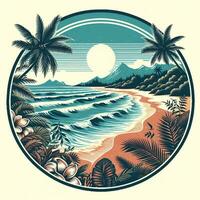 AI generated illustration of beautiful beach. vintage style. photo