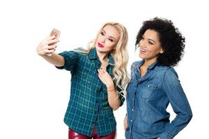 Two beautiful girls making selfie photo