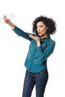 Woman making selfie photo