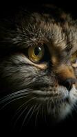 AI generated Closeup manul eye, portrait of animal on dark background. Ai generated photo