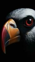 AI generated Closeup puffin bird eye, portrait of animal on dark background. Ai generated photo