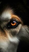 AI generated Closeup husky dog eye, portrait of animal on dark background. Ai generated photo