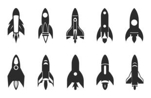 Rocket spaceship Silhouette vector Bundle, Rocket ship Silhouettes vector Set