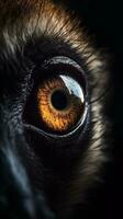 AI generated Closeup lemur eye, portrait of animal on dark background. Ai generated photo