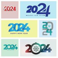 Big Set of 2024 number design template. 2024 Happy New Year logo text design. Christmas collection of 2024 Happy New Year. Vector illustration with black labels logo for diaries, notebooks, calendars.