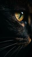 AI generated Closeup cat eye, portrait of animal on dark background. Ai generated photo