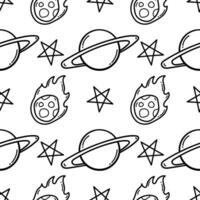 Saturn, meteor and stars hand drawn seamless pattern vector