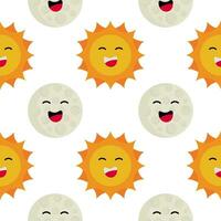 sun and moon seamless pattern with a cheerful face vector