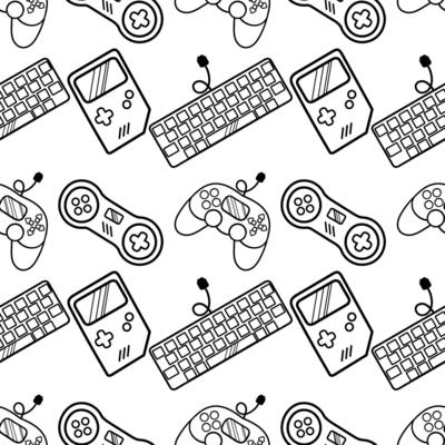 seamless pattern outline of gaming equipment