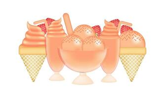 strawberry ice cream illustration with mesh technique vector
