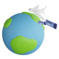 Travel by plane clipart flat design icon isolated on transparent background, 3D render Summer and travel concept png