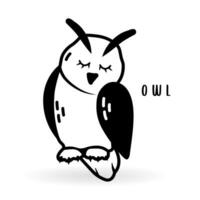 Cartoon owl bird animal isolated on white. Cute character icon, vector zoo, wildlife poster.