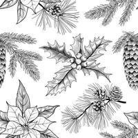 Christmas floral seamless pattern. Winter nature background. Fir tree, spruce branches, berries. vector