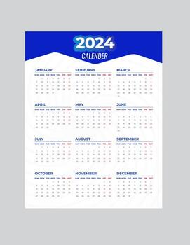 mensual calendario modelo para 2024 año. pared calendario en un minimalista estilo. semana empieza en domingo. planificador para 2024 año.2024 sencillo calandrar diseño. vector