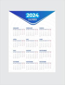 mensual calendario modelo para 2024 año. pared calendario en un minimalista estilo. semana empieza en domingo. planificador para 2024 año.2024 sencillo calandrar diseño. vector