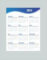 mensual calendario modelo para 2024 año. pared calendario en un minimalista estilo. semana empieza en domingo. planificador para 2024 año.2024 sencillo calandrar diseño. vector