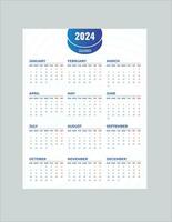 Monthly calendar template for 2024 year. Wall calendar in a minimalist style. Week Starts on Sunday. Planner for 2024 year.2024 simple calender design. vector