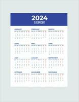 Monthly calendar template for 2024 year. Wall calendar in a minimalist style. Week Starts on Sunday. Planner for 2024 year.2024 simple calender design. vector