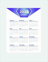 Monthly calendar template for 2024 year. Wall calendar in a minimalist style. Week Starts on Sunday. Planner for 2024 year.2024 simple calender design. vector